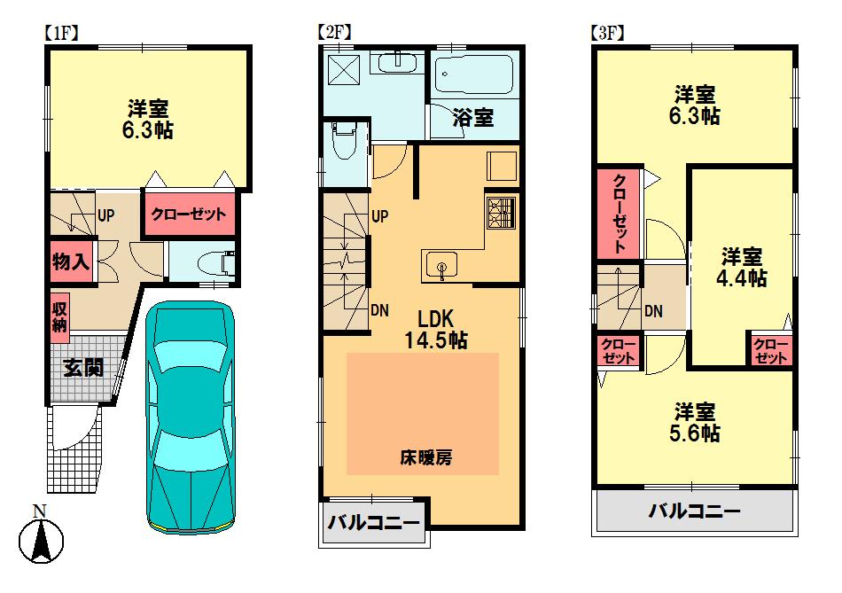 Floor plan. 28,300,000 yen, 4LDK, Land area 47.11 sq m , Building area 100.63 sq m ■ A Building floor plan