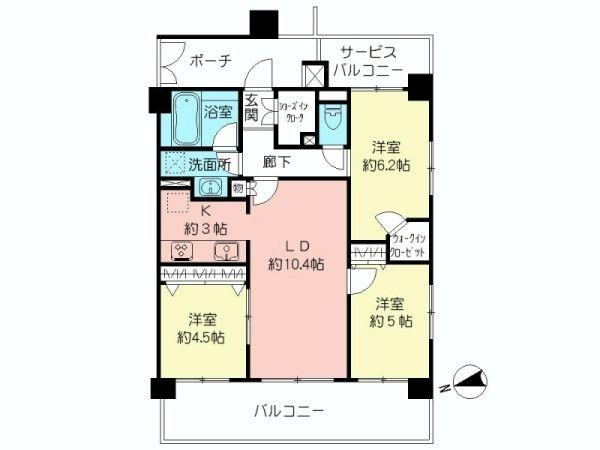 Floor plan. 3LDK, Price 31.7 million yen, Occupied area 65.54 sq m , Balcony area 13.34 sq m Mato