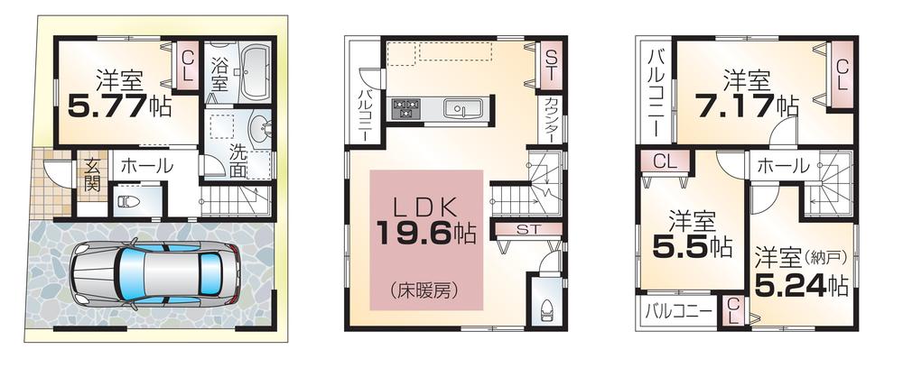 Floor plan. (A Building), Price 32,800,000 yen, 3LDK+S, Land area 55.79 sq m , Building area 114.17 sq m