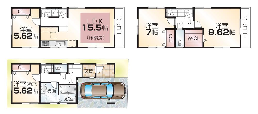 Floor plan. (B Building), Price 31,800,000 yen, 2LDK+2S, Land area 56.95 sq m , Building area 117.5 sq m