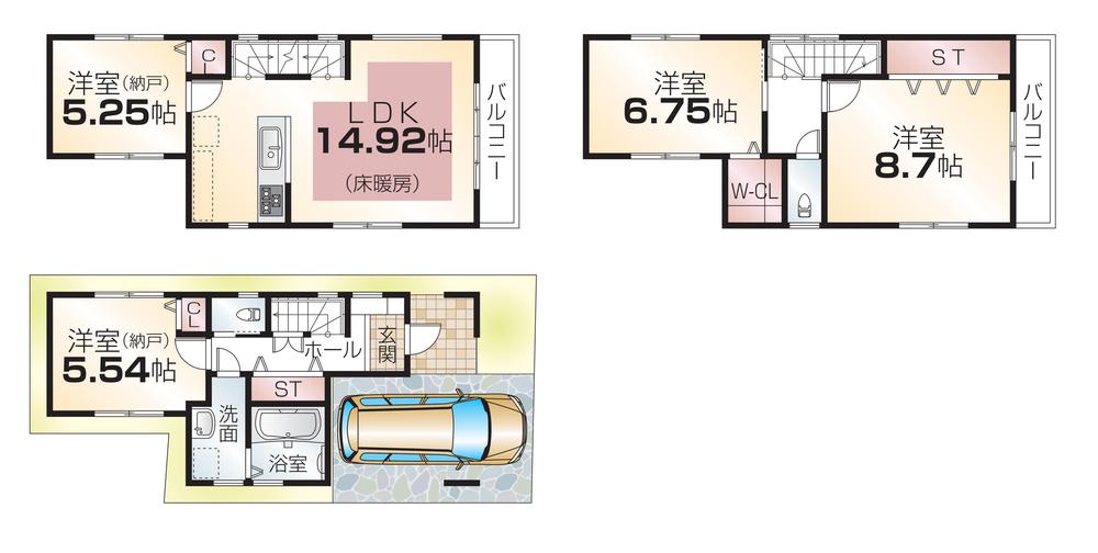 Floor plan. (C Building), Price 31,800,000 yen, 2LDK+2S, Land area 57.01 sq m , Building area 112.09 sq m