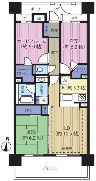 Floor plan. 2LDK+S, Price 32,800,000 yen, Occupied area 70.95 sq m , Balcony area 12.4 sq m