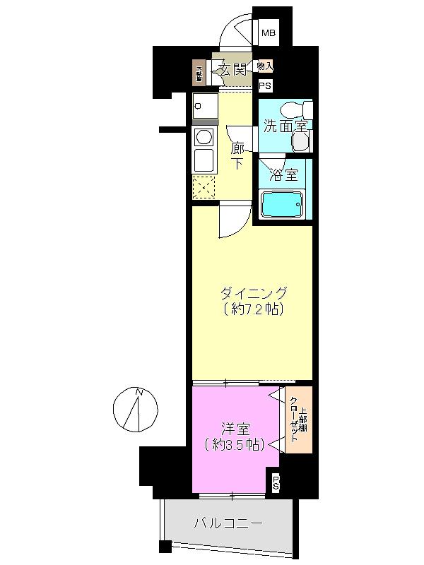 Floor plan. 1DK, Price 17.4 million yen, Occupied area 30.24 sq m , Balcony area 3.12 sq m