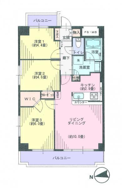Floor plan. 3LDK, Price 29,900,000 yen, Occupied area 60.84 sq m , Balcony area 9.37 sq m security enhancement