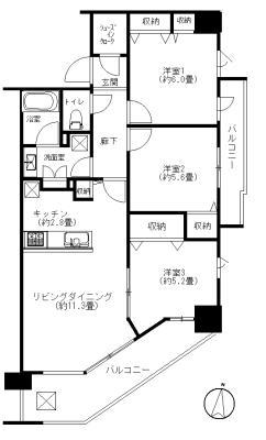 Floor plan. 3LDK, Price 36,800,000 yen, Occupied area 70.69 sq m , Balcony area 14.66 sq m
