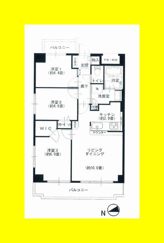 Floor plan. 3LDK, Price 29,900,000 yen, Occupied area 60.84 sq m , The fun living with balcony area 9.37 sq m Pets