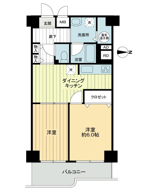 Floor plan. 2DK, Price 19,800,000 yen, Footprint 46 sq m , Balcony area 6.82 sq m floor plan