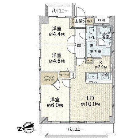 Floor plan. 3LDK, Price 29,900,000 yen, Occupied area 60.84 sq m , Balcony area 9.37 sq m