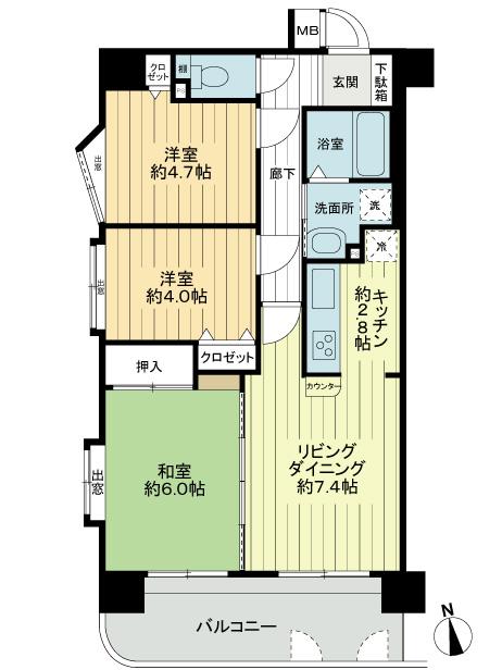 Floor plan. 3LDK, Price 24,800,000 yen, Occupied area 58.58 sq m , Balcony area 10.26 sq m 3LDK, Corner is a room on the south-facing.