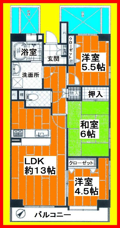 Floor plan. 3LDK, Price 27,700,000 yen, Occupied area 68.64 sq m , Balcony area 7.74 sq m 10 floor of the southeast angle room