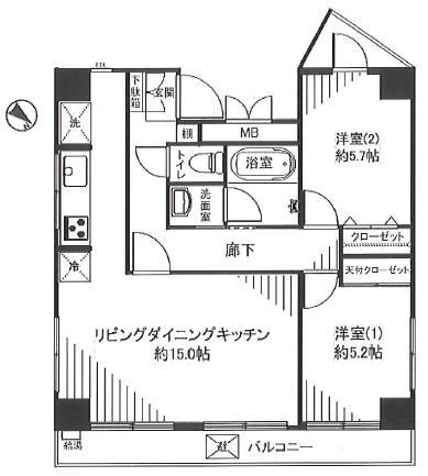 Floor plan. 2LDK, Price 23.8 million yen, Footprint 59.6 sq m , Balcony area 6.5 sq m