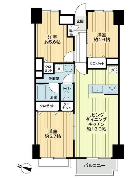 Floor plan. 3LDK, Price 34,800,000 yen, Occupied area 67.47 sq m , Floor plan of the balcony area 4.81 sq m 3LDK