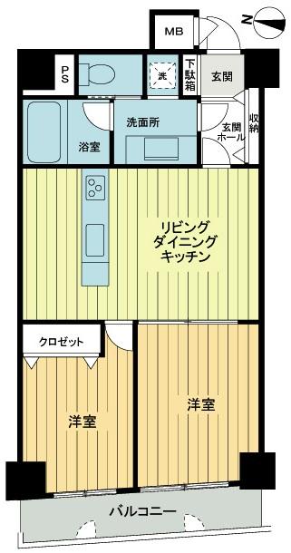 Floor plan. 2LDK, Price 27,800,000 yen, Occupied area 48.36 sq m , Balcony area 5.72 sq m