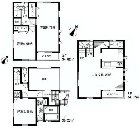 Floor plan. 73,500,000 yen, 3LDK, Land area 59.09 sq m , Building area 103.27 sq m