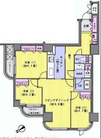 Floor plan. 3LDK, Price 42,800,000 yen, Occupied area 70.09 sq m , Balcony area 6.07 sq m floor plan