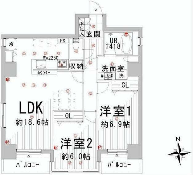 Floor plan. 2LDK, Price 43,700,000 yen, Occupied area 71.52 sq m , Balcony area 8.46 sq m