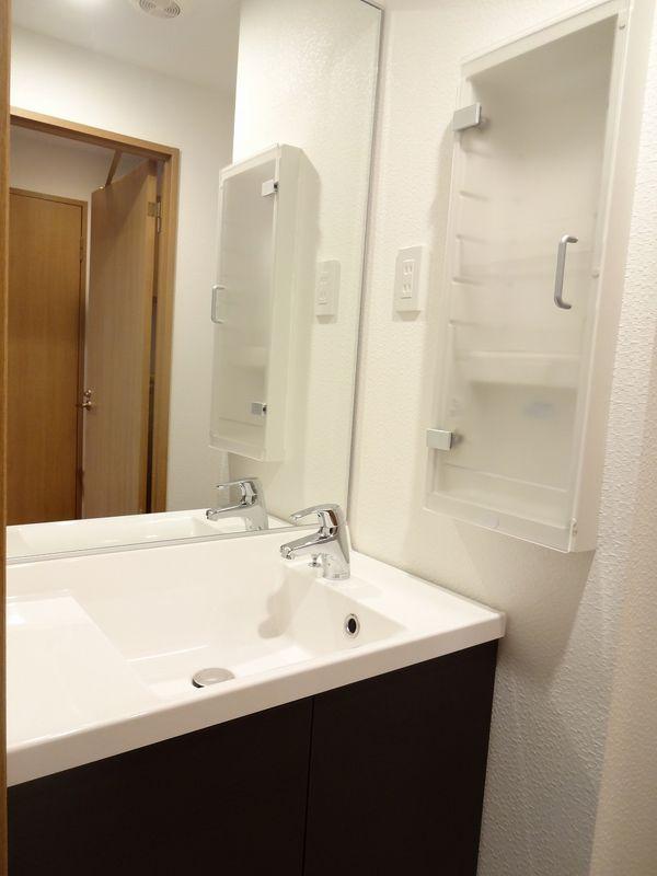 Wash basin, toilet. Bathroom vanity