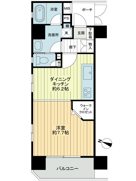 Floor plan. 1LDK, Price 26,800,000 yen, Occupied area 36.01 sq m , Balcony area 5.33 sq m