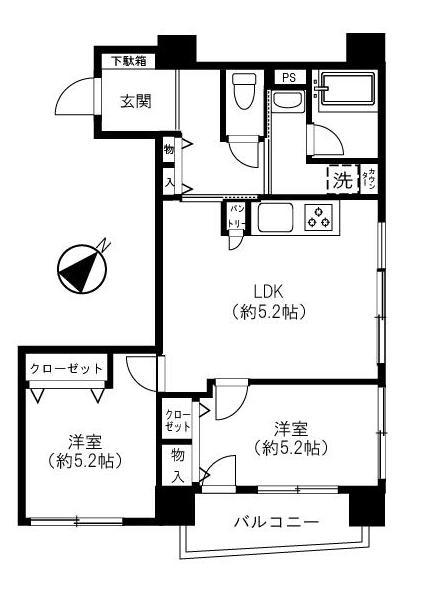 Floor plan. 2LDK, Price 26,900,000 yen, Occupied area 49.97 sq m , Balcony area 3.46 sq m