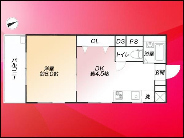 Floor plan. 1DK, Price 10.8 million yen, Occupied area 28.47 sq m , Balcony area 5 sq m