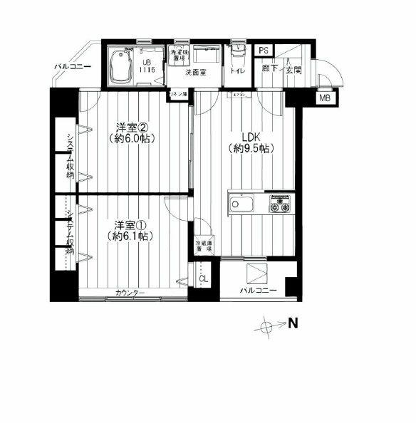 Floor plan. 2LDK, Price 29,900,000 yen, Occupied area 49.58 sq m , Balcony area 3.82 sq m