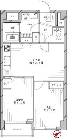 Floor plan. 2LDK, Price 24,800,000 yen, Occupied area 49.63 sq m , Balcony area 3.04 sq m