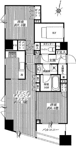 Floor plan. 2LDK, Price 57,800,000 yen, Occupied area 63.57 sq m , Balcony area 4.88 sq m