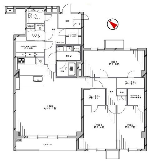 Floor plan. 3LDK+S, Price 77,800,000 yen, Footprint 127.51 sq m , Balcony area 6.63 sq m