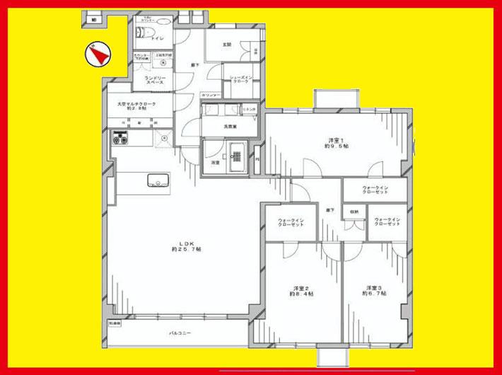 Floor plan. 3LDK, Price 77,800,000 yen, Footprint 127.51 sq m , Balcony area 6.63 sq m Floor