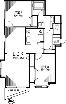 Floor plan. 2LDK, Price 31,800,000 yen, Occupied area 61.73 sq m , Balcony area 3.05 sq m