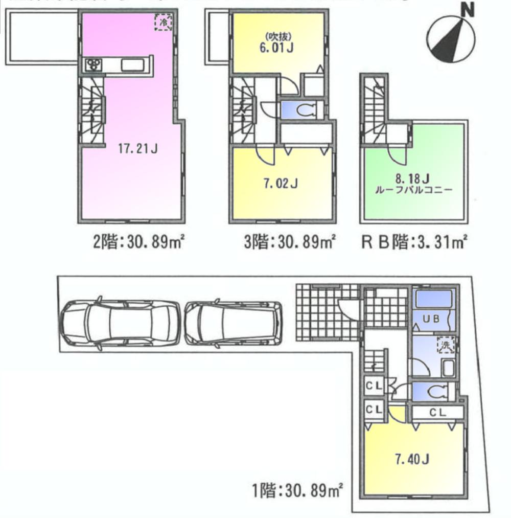 Floor plan. 66,800,000 yen, 3LDK, Land area 79.06 sq m , Building area 95.98 sq m
