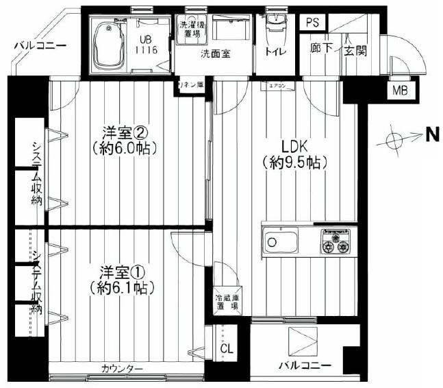 Floor plan. 2LDK, Price 29,900,000 yen, Occupied area 49.58 sq m , Balcony area 3.82 sq m