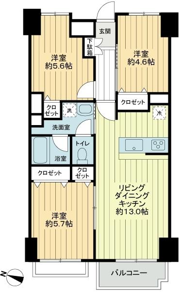 Floor plan. 3LDK, Price 34,800,000 yen, Occupied area 67.47 sq m , Balcony area 4.81 sq m