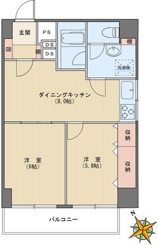 Floor plan. 2DK, Price 20,900,000 yen, Footprint 45.6 sq m , Balcony area 6.39 sq m