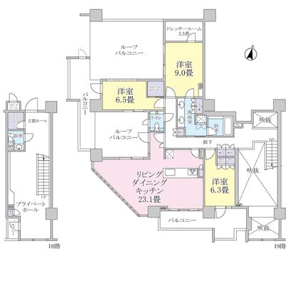 Floor plan. 19F part 18F entrance ・ Private Hall