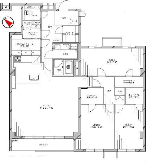 Floor plan. 3LDK, Price 77,800,000 yen, Footprint 127.51 sq m , Balcony area 6.63 sq m