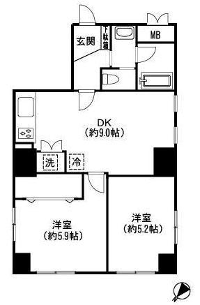 Floor plan. 2DK, Price 25,800,000 yen, Occupied area 47.93 sq m , Balcony area 5.08 sq m