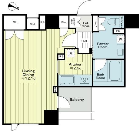 Floor plan. 1K, Price 31,800,000 yen, Footprint 37.7 sq m , Balcony area 4 sq m