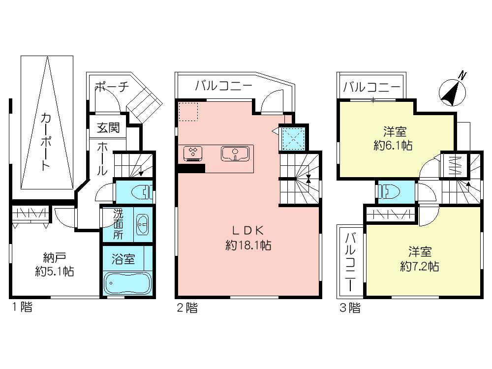 Floor plan. (A Building), Price 62,800,000 yen, 2LDK+S, Land area 51.75 sq m , Building area 93.29 sq m