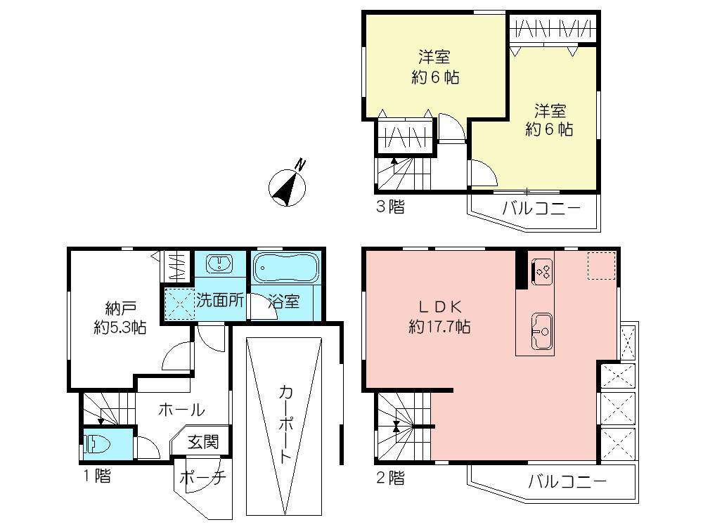 Floor plan. (F Building), Price 57,800,000 yen, 2LDK+S, Land area 52.28 sq m , Building area 88.59 sq m