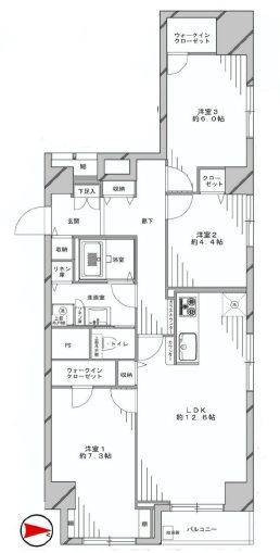 Floor plan. 3LDK, Price 39,800,000 yen, Occupied area 76.42 sq m , Balcony area 2.8 sq m