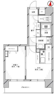 Floor plan. 1DK, Price 25,800,000 yen, Occupied area 37.76 sq m , Balcony area 8.77 sq m