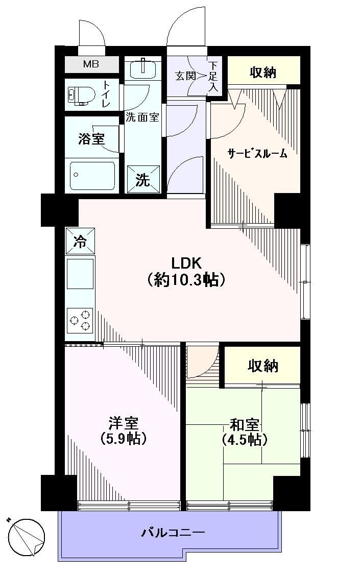 Floor plan. 2LDK + S (storeroom), Price 29,800,000 yen, Occupied area 55.42 sq m , Balcony area 5.45 sq m