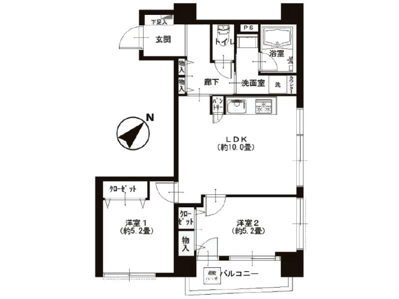 Floor plan. 2LDK, Price 26,900,000 yen, Occupied area 49.97 sq m , Between the balcony area 3.46 sq m floor plan
