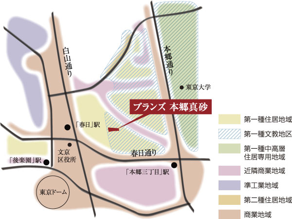 Building structure. Use district ・ Special use district conceptual diagram (yellow-green of the area is "first-class residential area.", The area where light blue borders are drawn, "first-class educational district") / Which was raised drawn based on map, In fact a slightly different is such as scale.
