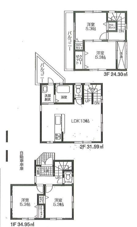 Floor plan. 58,800,000 yen, 4LDK, Land area 61.77 sq m , Building area 90.84 sq m