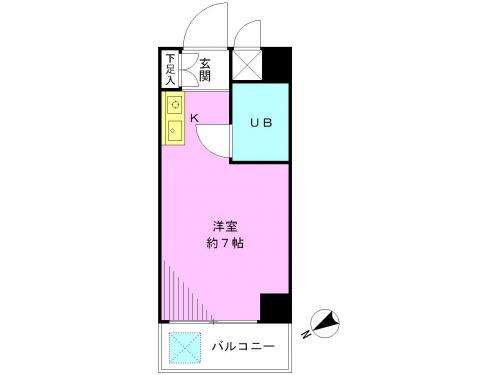 Floor plan. 1K, Price 10.5 million yen, Occupied area 17.38 sq m , Balcony area 2.77 sq m