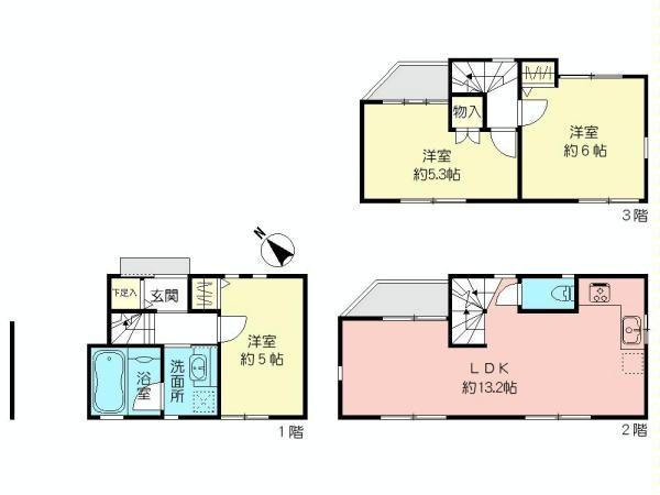 Floor plan. 47,900,000 yen, 3LDK, Land area 40.96 sq m , Building area 65.5 sq m