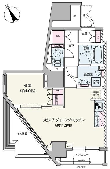 Floor plan. 1LDK, Price 39,800,000 yen, Occupied area 42.24 sq m , Balcony area 3.13 sq m