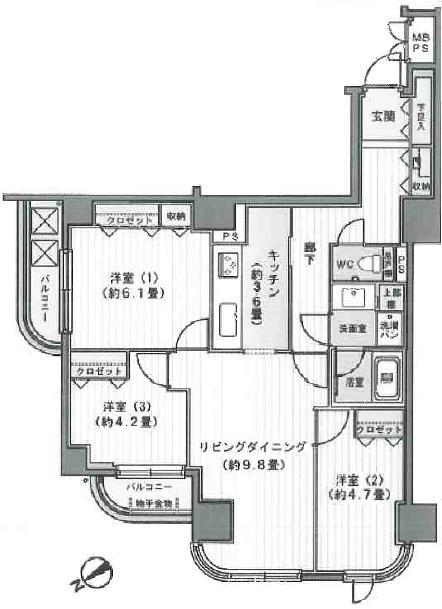 Floor plan. 3LDK, Price 42,800,000 yen, Footprint 70 sq m , Balcony area 6.07 sq m